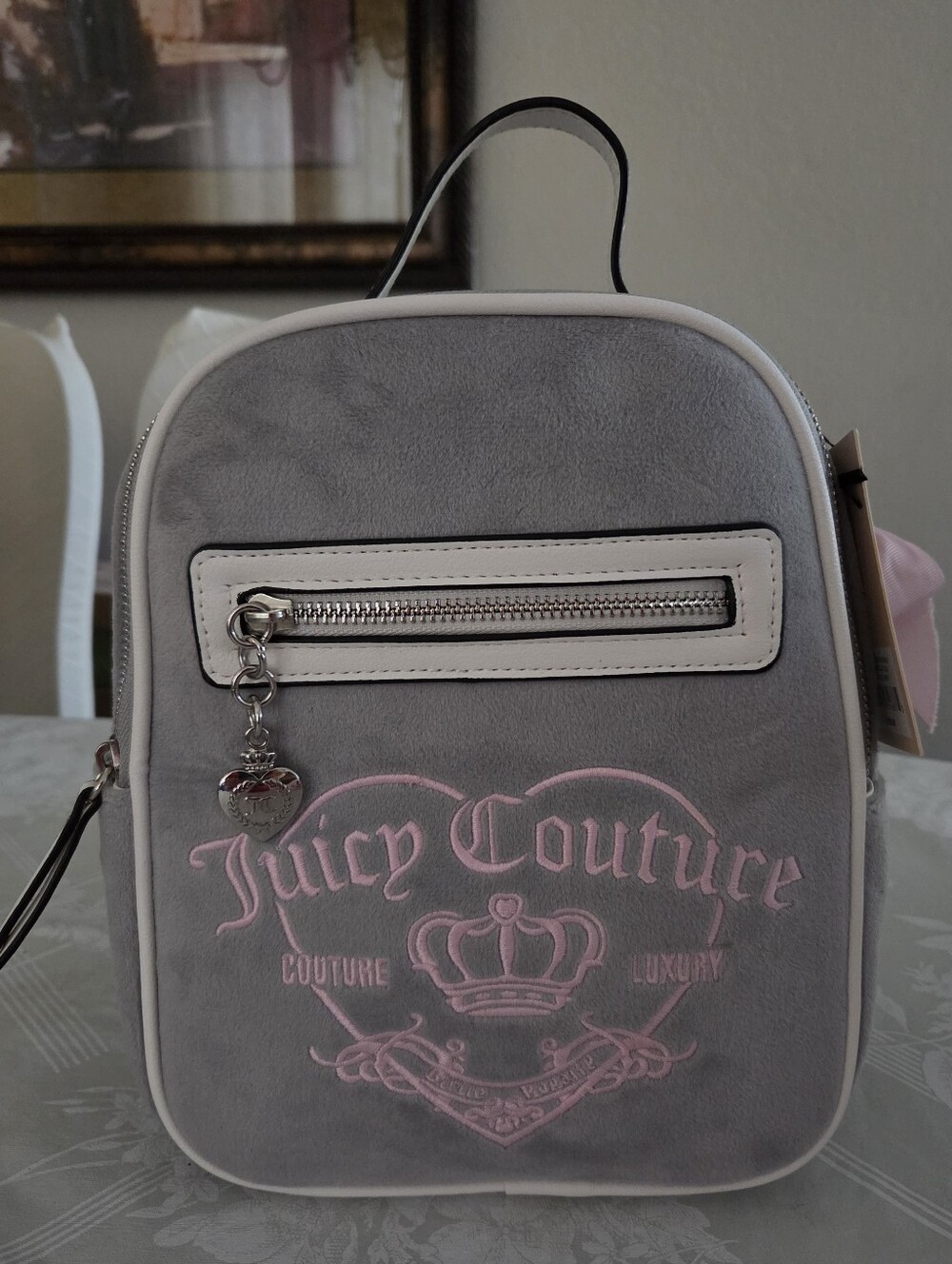 Juicy Couture Girlie Royalty Med Backpack Dove Gray NWT